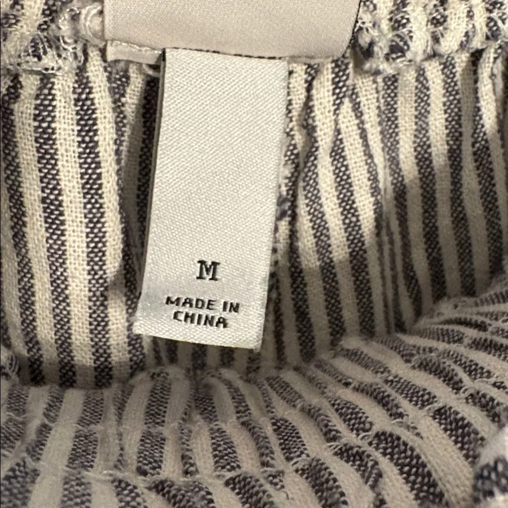 a new day Grey & White Striped Drawstring Chinos Linen Blend SZ M Quiet Luxury.